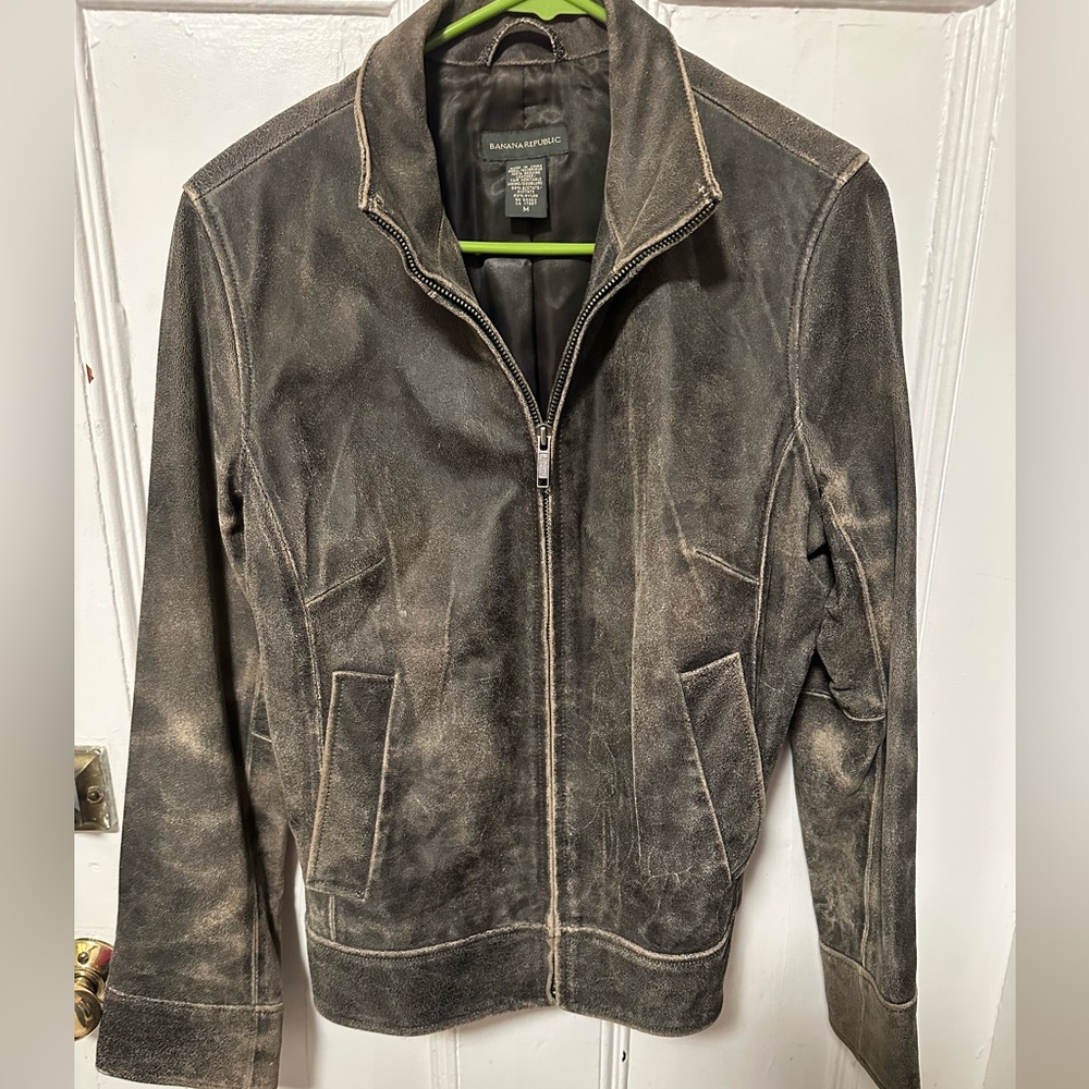 Banana Republic Distressed Brown Leather Jacket size M NWOT